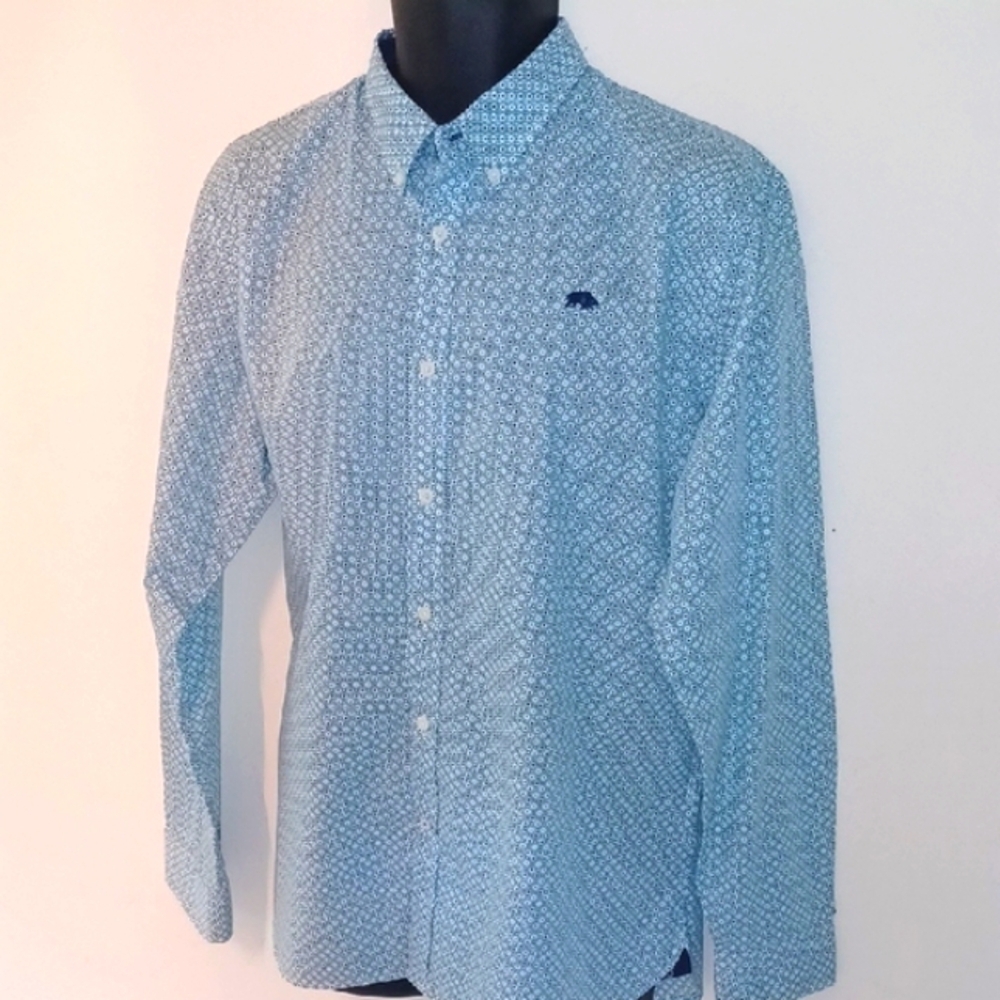 Raging Bull Men's Casual Blue Patterned Slim Fit Shirt, L